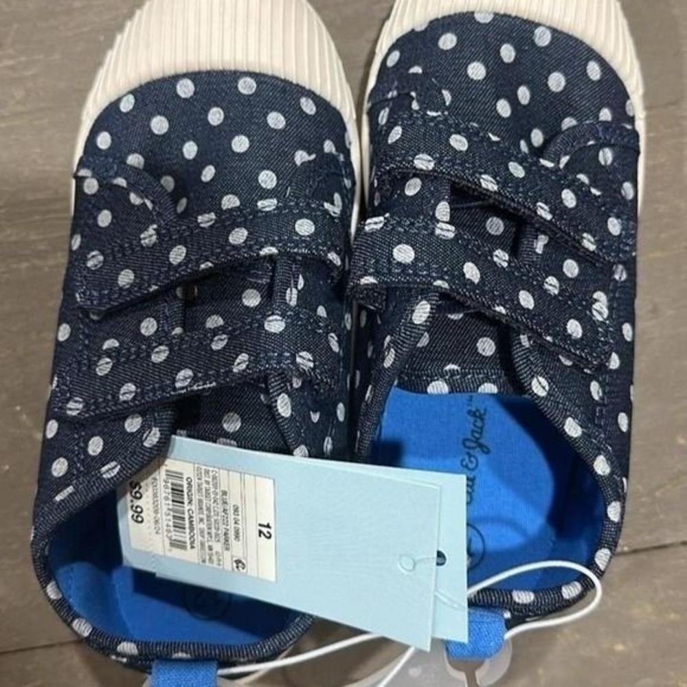 Cat & Jack Polka Dot Navy Blue Toddler Sneakers Girls Size 12 Hook Loop Strap
